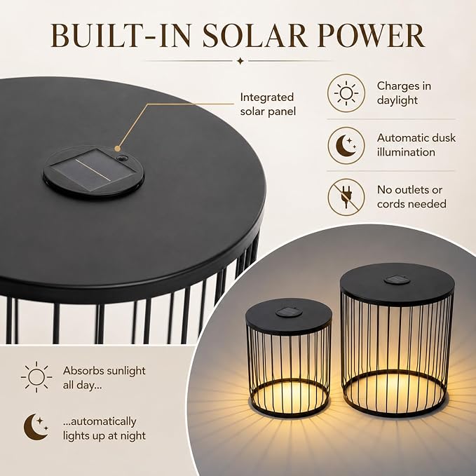 HRVEOCEI Black Round Nesting Coffee Table Set of 2, 2 PCS Small Outdoor Nesting Tables with LED Light for Living Room, Metal Side Table Set for Balcony Patio (45 Inch + LED)