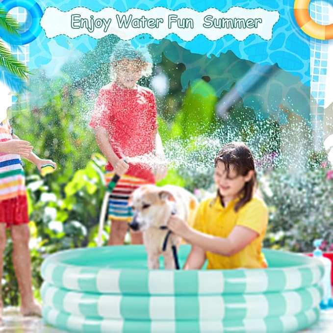 VioraWhite 4 Pack Inflatable Kiddie Pool for Toddlers 48''x 10'' Turquoise Blow up Kids Swimming Pool Small 3 Rings Round Baby Pools for Indoor Outdoor Water Game Play Center