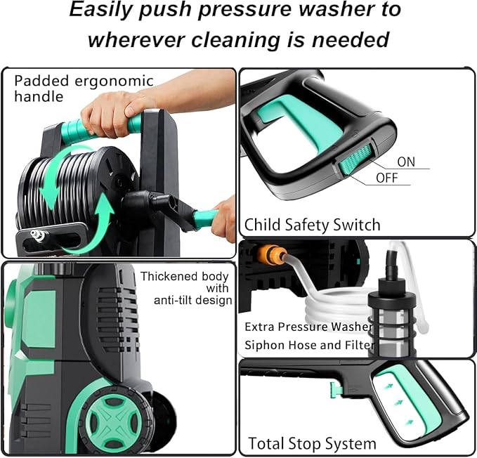 2026New Pressure Power Washer 5000PSI with Adjustable Touch Screen 8 Level, 34" Tall, 4 Quick Connect Nozzles,Inlet Hose&Filter&500mlFoam Cannon for Cars/Fences/Driveways/Home Cleaning (Blue)