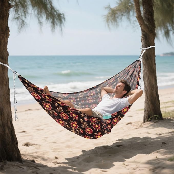Camping Hammock Outdoor Hammocks for Outside Red Peony Beach Trees Portable Lightweight with Pockets Tree Straps Indoor