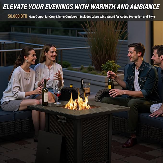 Belord 5 Pieces Patio Furniture Set with 50000 BTU Propane Fire Pit Table, All-Weather Patio Rocking Chairs, Loveseat Glider and Side Table for Outdoor Conversation Deck Poolside Backyard