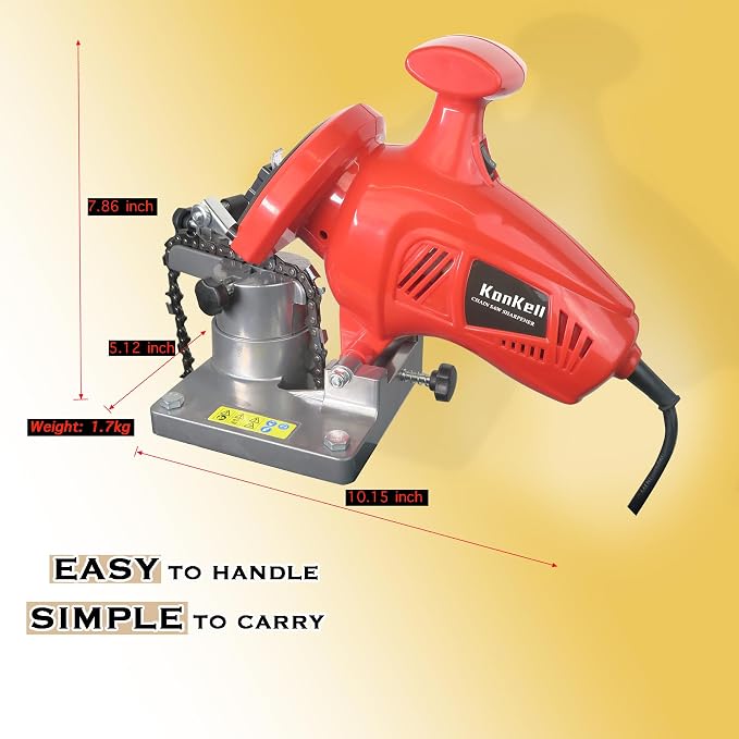 Electric Chainsaw Sharpener, 250W High-Speed Chain Grinder with Adjustable Angle, Heavy-Duty, Mountable, Red Sharpener for Chains from 1/4'' to 3/8'' Pitch