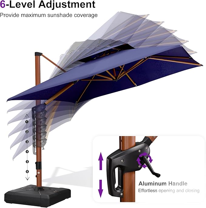PURPLE LEAF Patio Umbrella with Base Outdoor Square Large Cantilever Umbrella Windproof Offset Heavy Duty Sun Umbrella for Garden Deck Pool Patio, 9ft Navy Blue