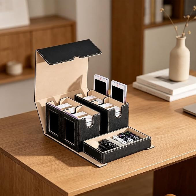 Card Storage Box with Holders and Dices Tray Multifunctional Deck Organizers with Removable Dividers Portable Carrying Organisers Case