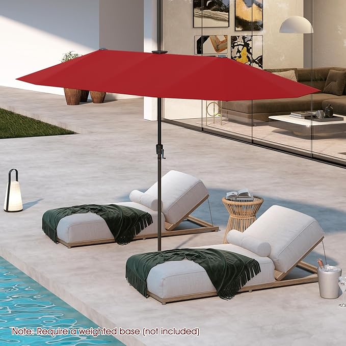 Tangkula 13 Ft Solar Patio Umbrella, Double-Sided Extra Large Outdoor Market Table Umbrella with 108 LED Lights, Crank Handle, 12 Sturdy Ribs for Poolside, Garden & Backyard (Burgundy)