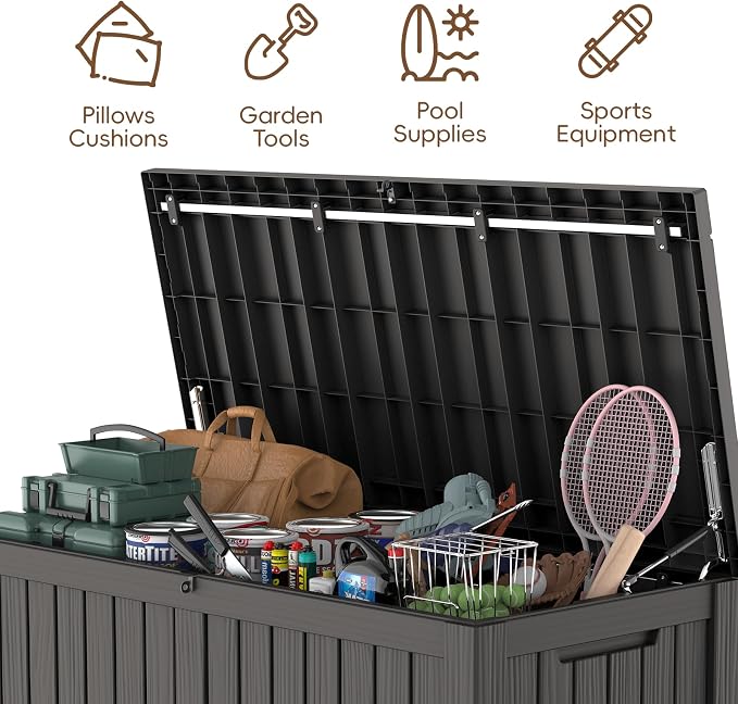 LubanNese Outdoor Storage Box, Waterproof Deck Box, Outdoor Patio Storage Bin, Weatherproof (Black, 180 Gallon)