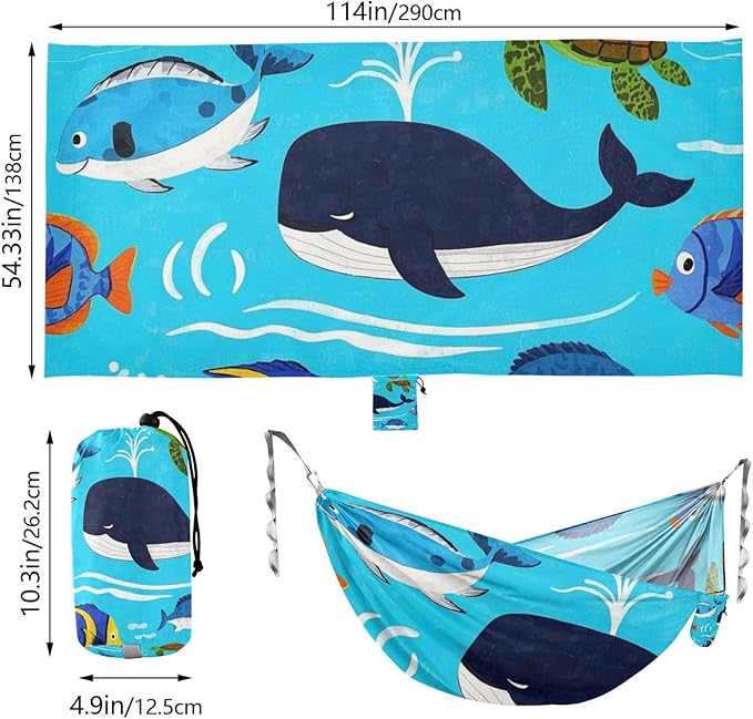 Ocean Whalurtle Fish Blue Sea 330lb Capacity Outdoor Hammocks with Hanging Ropree Hammock for Outside Patio Garden hamacas para adultos con soporte
