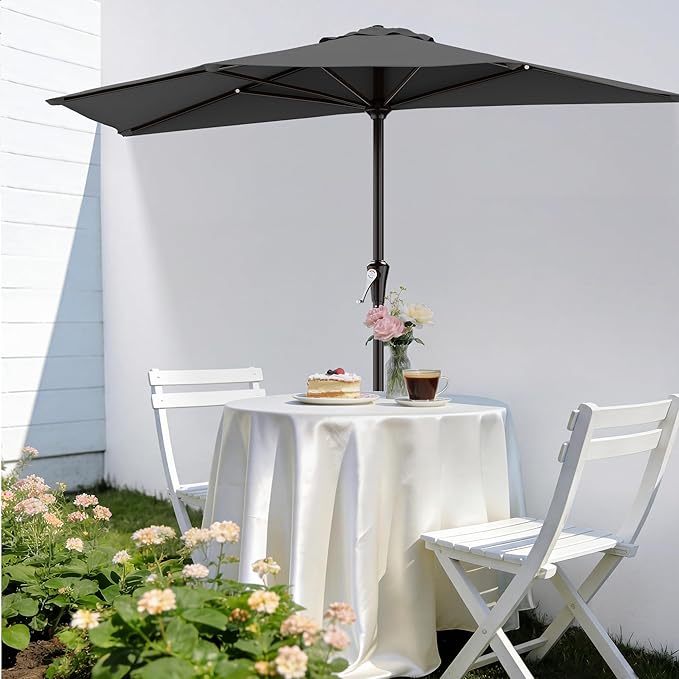 AreShark 9FT Half Patio Umbrella, Outdoor Wall Umbrella with Crank & 5 Sturdy Ribs, Table 1/2 Umbrella Patio for Garden, Deck, Balcony and Pool, Gray