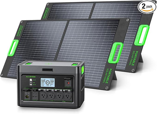 2400W Solar Generator with 2x100W Portable Solar Panels (ship separately), 1843.2Wh LiFePO4 Battery, Fast Charging, Portable Power Station for Home Backup Power, Camping,RVs