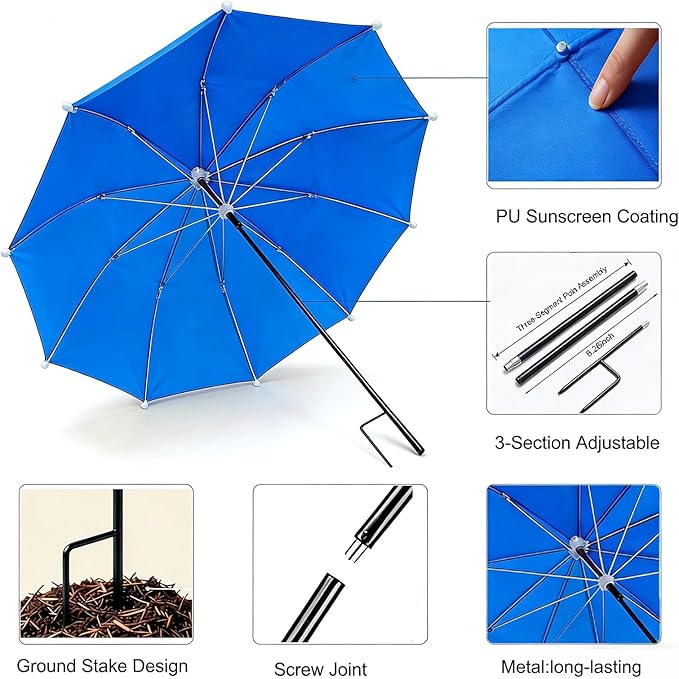 Upgraded Plant Umbrellas for Outdoor Plants, 26" Larger Garden Plant Umbrella Shade with Adjustable Hight, 43.4" Higher Sun Shade for Plants, Potted Plant, Garden Beds