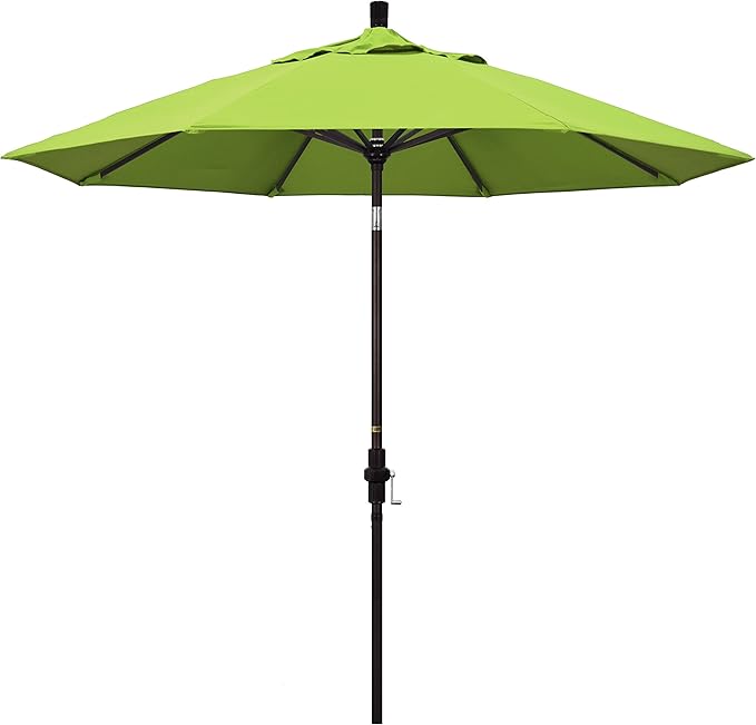 California Umbrella 9' Round Aluminum Market Umbrella, Crank Lift, Collar Tilt, Bronze Pole, Sunbrella Spectrum Cilantro