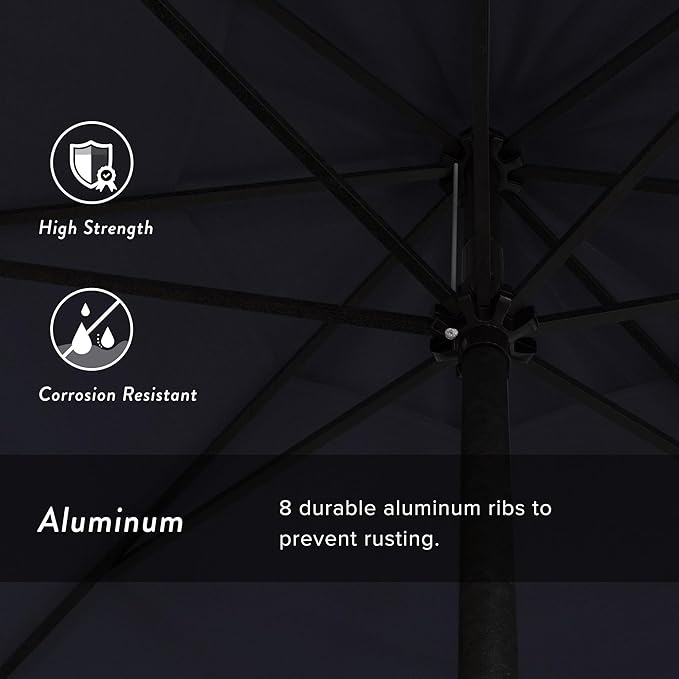 California Umbrella 7.5' Rd Aluminum Patio Umbrella, Crank Lift, Auto Tilt, Black Finish