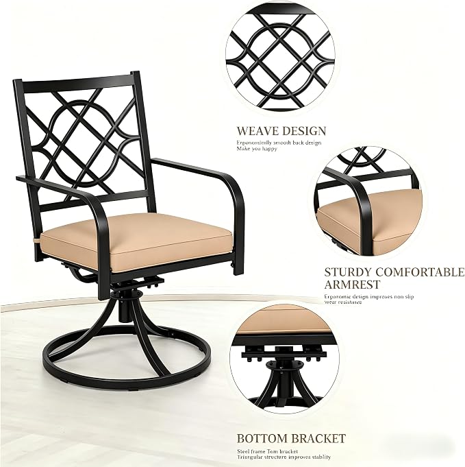 Oakcloud 7-Piece Metal Outdoor Furniture Patio Dining Set, 6 Metal Swivel Chairs and Rectangle Dining Table with Umbrella Hole, Black