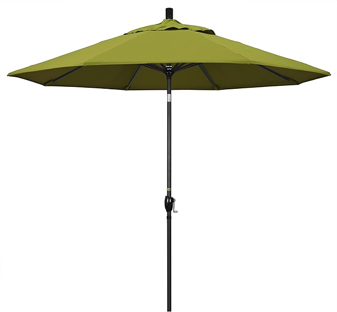 California Umbrella 9' Round Aluminum Market Umbrella, Crank Lift, Push Button Tilt, Black Pole, Pacifica