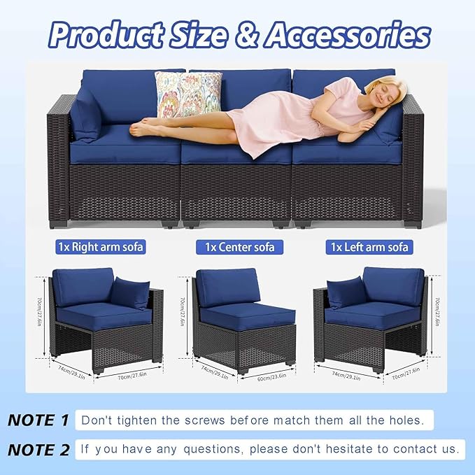 YLGJ&TIDY Outdoor Patio Furniture Set, 3-Seat Patio Sofa, All-Weather PE Rattan Sectional Conversation Set, Waterproof Couch w/Thick Cushions, Deep Seat, High Backrest for Backyard, Poolside, Porch