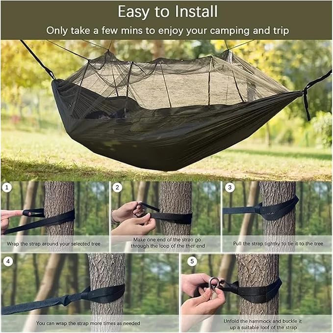 Hammock Camping Hammock with Net, Lightweight Portable Double Parachute Hammocks, High Capacity & Tear Resistance for Backyard,Hiking Camping Essentials (Color : Gray and blue-6loops)