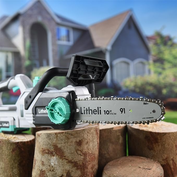 Litheli 10 Inch Chainsaw, 20V Cordless Electric Chain Saw, with 4.0Ah Lithium Battery & Charger, for Branch Cutting,Tree Pruning, Yard, Garden