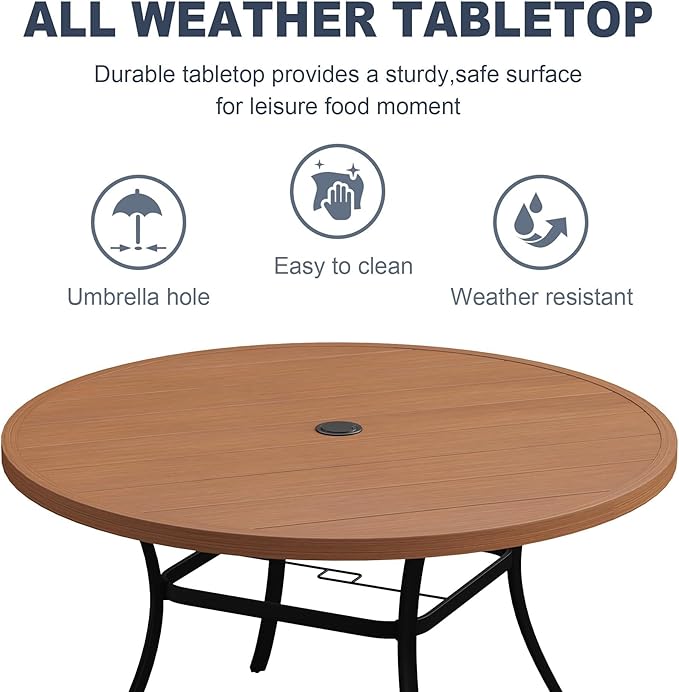 VICLLAX 7 Pieces Outdoor Dining Set, Patio Furniture Set Includes 50" Round Metal Table W/ 1.9" Umbrella Hole and 6 Padded Textilene Swivel Chairs for Porch, Lawn, Garden, Backyard