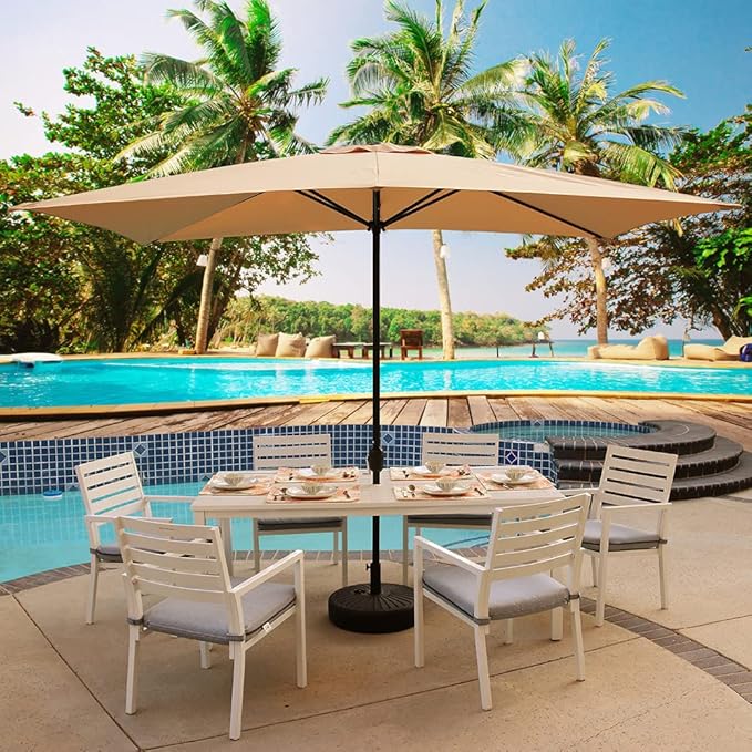 ABBLE Outdoor Patio Umbrella 10Ft x 6.5 Ft Rectangular with Crank, Weather Resistant, UV Protective Umbrella, Durable, 6 Sturdy Steel Ribs, Market Outdoor Table Umbrella, Tan