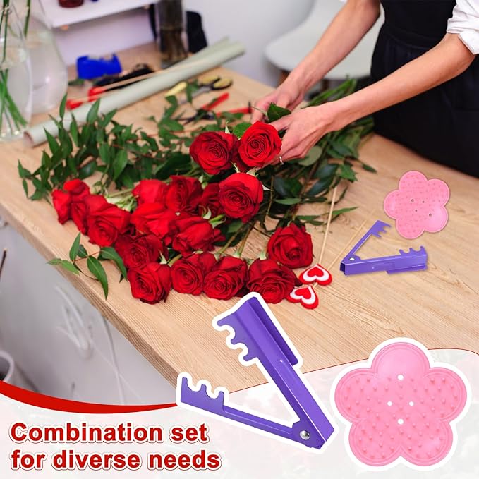 M METERXITY 1-Set Rose Thorn Stripper Tool, Plastic Metal Rose Stem Leaf Thorn Stripper for Bouquets Pruning Branches/Floral Arrangement, Flower Stripping Tool Remove Kit [Purple, Pink]
