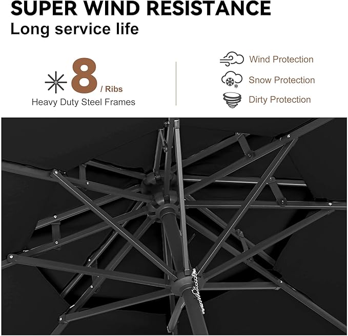 Jarka&Co 9ft Patio Umbrella Outdoor - 2 Tiers Table Outdoor Umbrella with Push Button Tilt Waterprool UV Protection, Sun Umbrella for Pool, Porch, Garden, Deck, Backyard (Black)