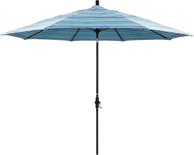 California Umbrella 11' Round Crank Lift, Collar Tilt, Aluminum Pole, Fiberglass Rib Patio Umbrella, Black Finish