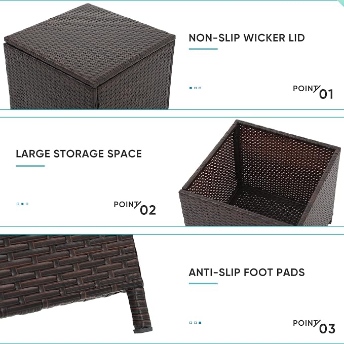 Verano Garden Outdoor Wicker Side Table Set of 2, Small Storage Rattan Wicker End Table, Square Resin Coffee Table for Garden Porch Deck Living Room Backyard