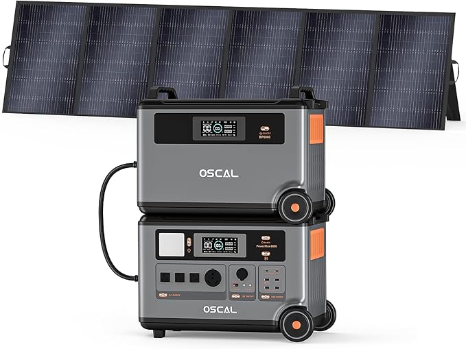 OSCAL 6000W Solar Generator, 7200Wh Power Station with 500W Solar Panels, 4 AC Outlets(9000W Surge), 120V/240V Dual Voltage, LiFePO4 Battery for Home Backup Outdoors Camping RV Emergency