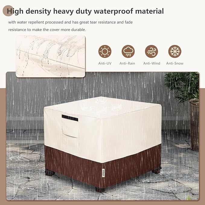 Patio Ottoman Cover Waterproof Square Outdoor Small Side Table Covers,25" W x 25" D x 18" H,Outdoor Rectangular Waterproof Table Cover(Beige)