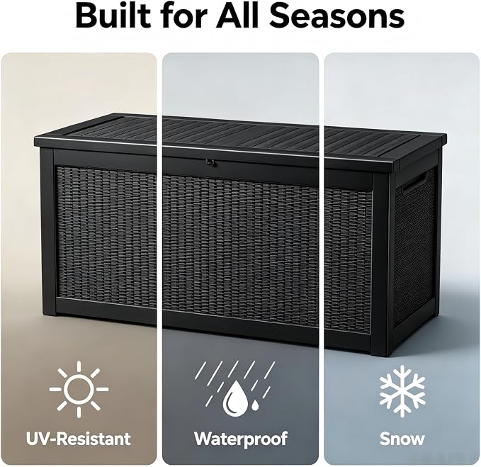 320 Gallon Professional Waterproof Pool Storage Bin, Lockable Outdoor Storage Box with Sturdy Resin, Deck Box for Patio Seat Cushions, Garden Tools, Black