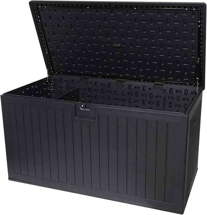 230 Gallon Resin Outdoor Deck Box Waterproof, Extra Large Patio Storage Box with Lockable Storage Containers for Patio Furniture Cushions, Pool Accessories, Garden Tools