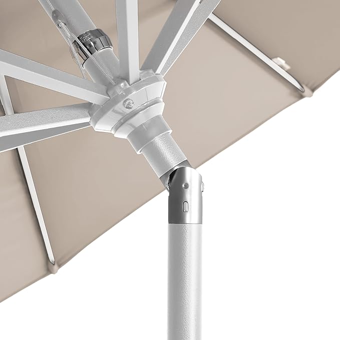 California Umbrella 12-Year-Non-Fading, 9Ft Premium Sunbrella Patio Umbrella, Hand-Crank, Button-Tilt, White Frame, Taupe Fabric