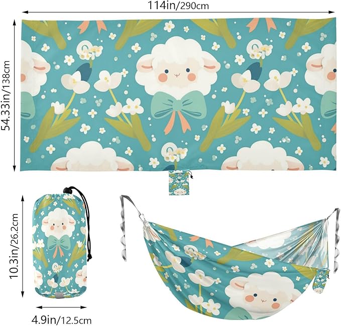 Simple Spring Sheep Cute 330lb Capacity Camping Hammocks with Tree Straps Fabric Hammock for Patio Backyard Lounge Base hamaca con soporte para adultos
