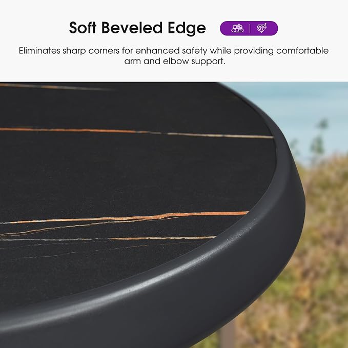 PURPLE LEAF Outdoor Round Table Height Counter Bistro Bar Table for Patio Garden Indoor Kitchen Dark Grey