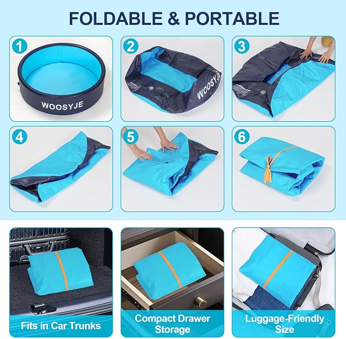 Inflatable Dog Pool, Foldable Pet Swimming Pool - 79" Pet Bath Pool & Kiddie Pool, PVC, Quick Drain, Non-Slip, Collapsible Swimming Pool for Large Medium Small Dogs, Cats, Kids, Backyard, Beach