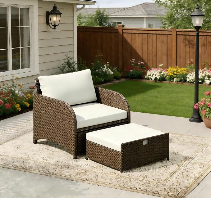 Garvee Balcony Furniture Patio Conversation Set, PE Wicker Rattan Outdoor Lounge Chairs with Soft Cushions for Porch