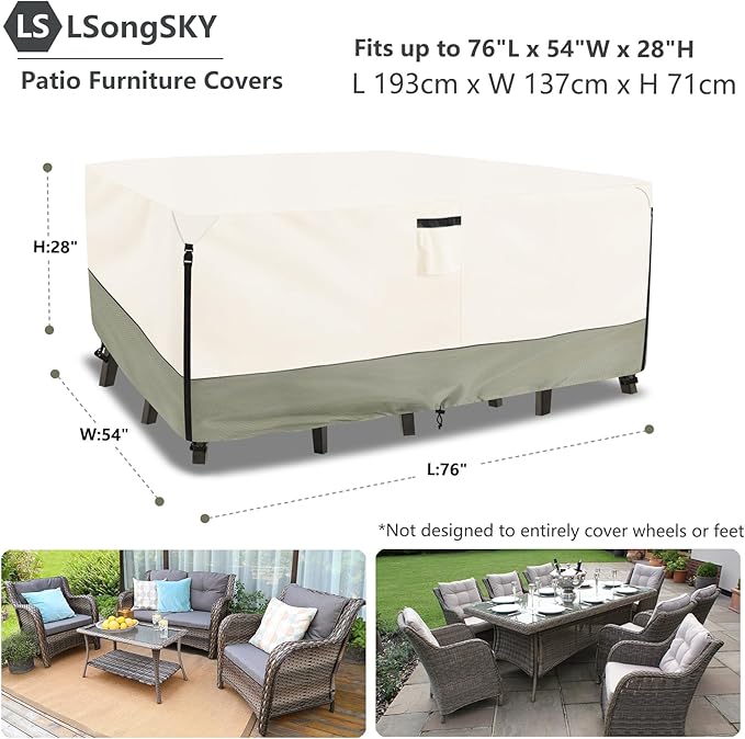 Outdoor Furniture Covers Waterproof,600D Heavy Duty Patio Cover for 5 PCS Sets Sectional Sofa Couch Dining Rocking Swivel Chairs Ottomans Coffee Table,76L x 54W x 28H inch Beige