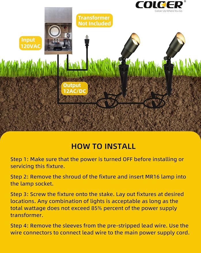 COLOER Die-cast Brass Low Voltage Spotlight,12V AC/DC Outdoor Landscape Lighting, Directional Garden Patio Spot Up Light (Bronze(101B), 4 Pack with Bulb)
