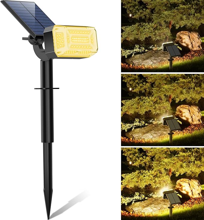 WENATY 102 LEDs Solar Lights Outdoor Waterproof, Spot Lights Outdoor with 4 Light Modes, Landscape Spotlight for Tree, Pathway, Yard, Garden, Adjustable Solar Panel Auto On/Off, 1 Pack, Warm