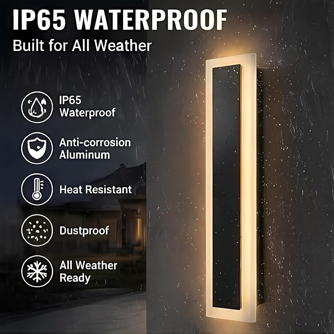 Modern Outdoor Wall Light 2pack 39in, 4.72in Width, Dimmable LED | 4000LM for Garage Front Door Porch, IP65 Waterproof Outdoor Sconce, Cover All Jbox, 3000K-6000K Adjustable, Matte Black