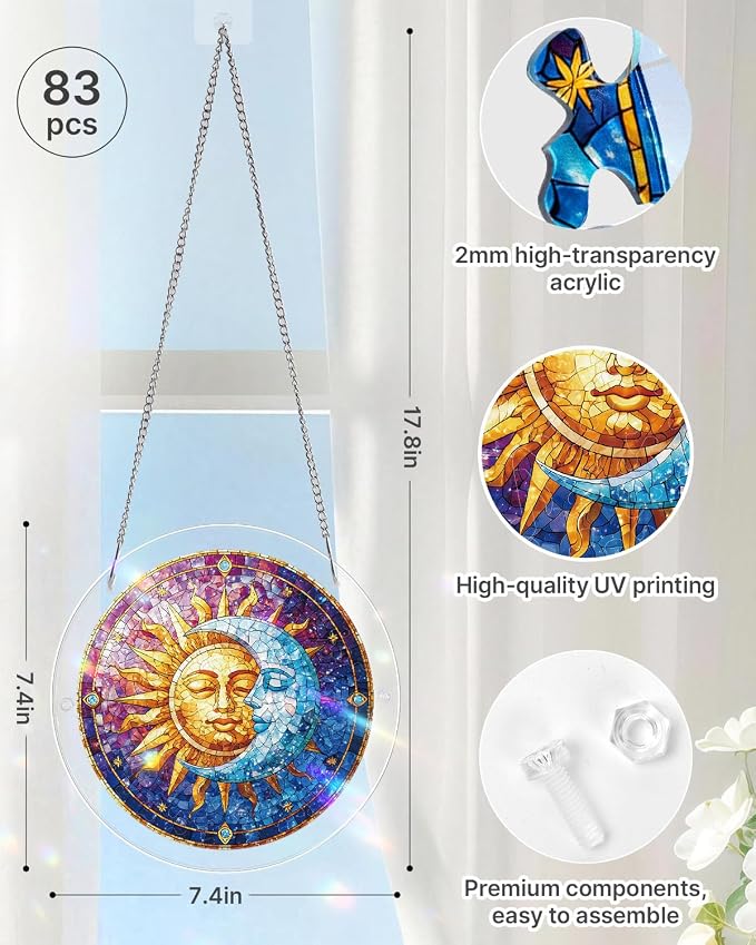 Acrylic Suncatcher Puzzle, Sun and Moon in Harmony-7.4 in | DIY Suncatcher Puzzle Kits for Adults, Acrylic Jigsaw Puzzle Suncatcher, Garden&Window Hanging Decor, Unique Gift