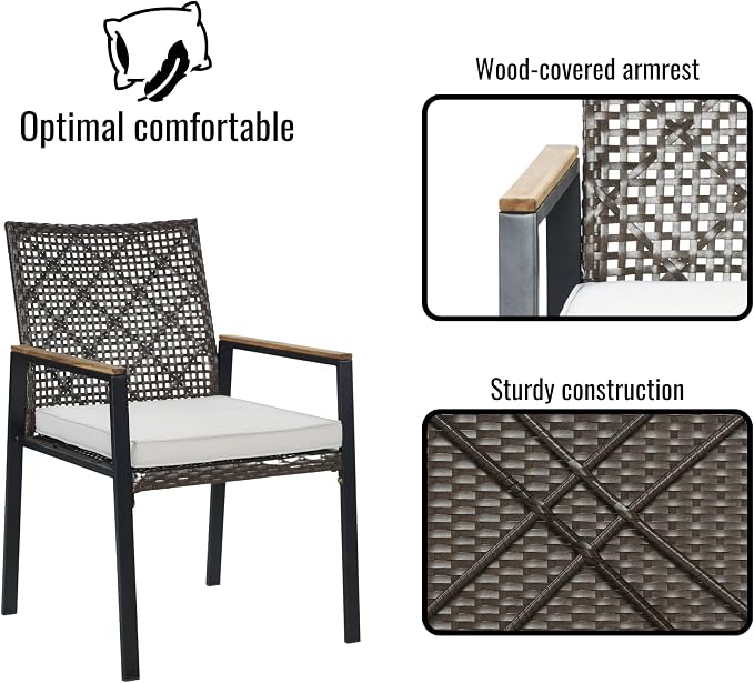5-Piece Outdoor Patio Furniture Dining Set, All-Weather Rattan Conversation Set with Umbrella Hole, Weather Resistant Table and Chairs for Garden/Backyard Deck (Dark Brown)