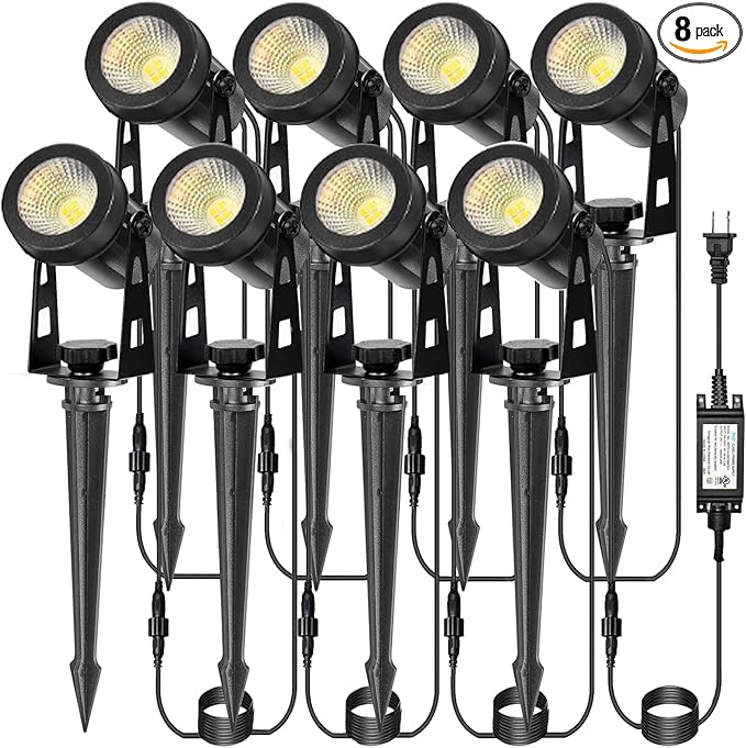 CPLIRIS Outdoor Landscape Lighting, LED Spot Lights Kit for Garden, Yard, House, Lawn, Tree, Flags, Fence Use, Warm White 2700k-3300k, IP67 Waterproof & Connectable - 8 Pack