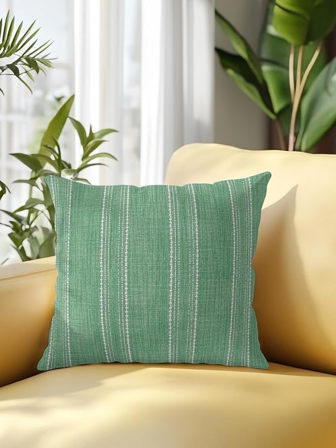 Vandarllin Waterproof Outdoor Pillow 1 Pack Sage Green Linen Stripes Decorative Throw Pillows Cover & Insert 16x16 Inch Pillowcase Parallel Vertical Lines Pillows for Couch Sofa Bed Patio Furniture