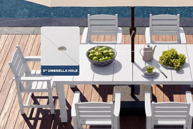 Perli™ 5-Piece Outdoor Dining Set, All-Weather HDPE Patio Furniture with 4 Armrest Chairs and Rectangular Table, UV-Resistant 4-Person Set for Deck, Backyard, White