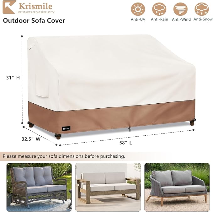 Outdoor Couch Cover for Patio Furniture - Heavy Duty Waterpoof All-Weather 3-Seater Patio Sofa Cover, 58"x32"x31" (Beige) ﻿