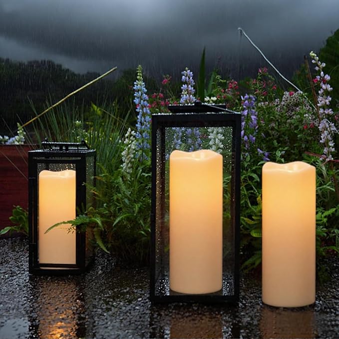 GenSwin Outdoor Candles with Remote Timer for Lanterns, 2 Pack IP65 Waterproof Flameless Candles Battery Operated, LED Pillar Candles for Indoor Outdoor Lanterns, Long-Lasting(4" x 10"&4"x8")