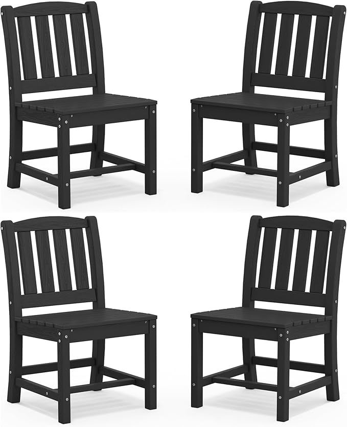 SERWALL Outdoor Dining Chairs Set of 4, All-Weather HDPE Patio Armless Chairs, Black
