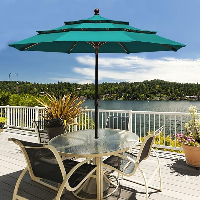 EliteShade USA 10-Year-Non-Fading 9ft 3-Tier Market Patio Umbrella, Commercial Grade Outdoor Table Umbrella with Crank Open, Windproof & UPF 50+ UV Protection, Heavy Duty Ventilation for Garden, Deck, Pool, Backyard, Beach & Bistro, Teal