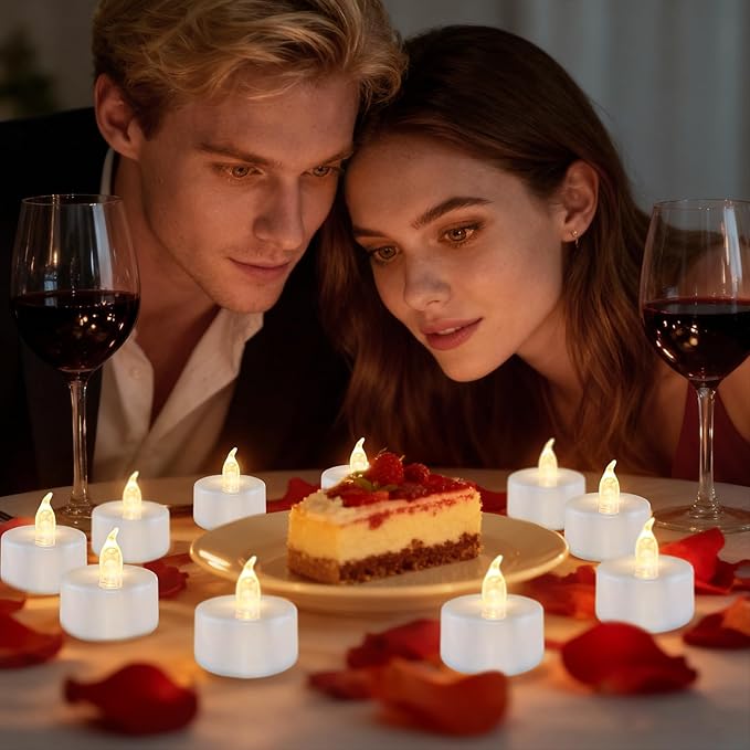 Tea Lights Flameless Candles, 50 Pack Warm White Battery Operated Flickering Candles 200+ Hours Ideal for Home Decoration Outdoor Wedding Parties (50pack Warm White)